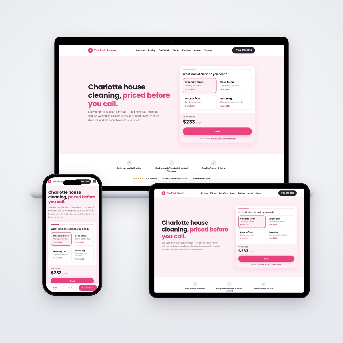 The Pink Broom Cleaning Co. website
