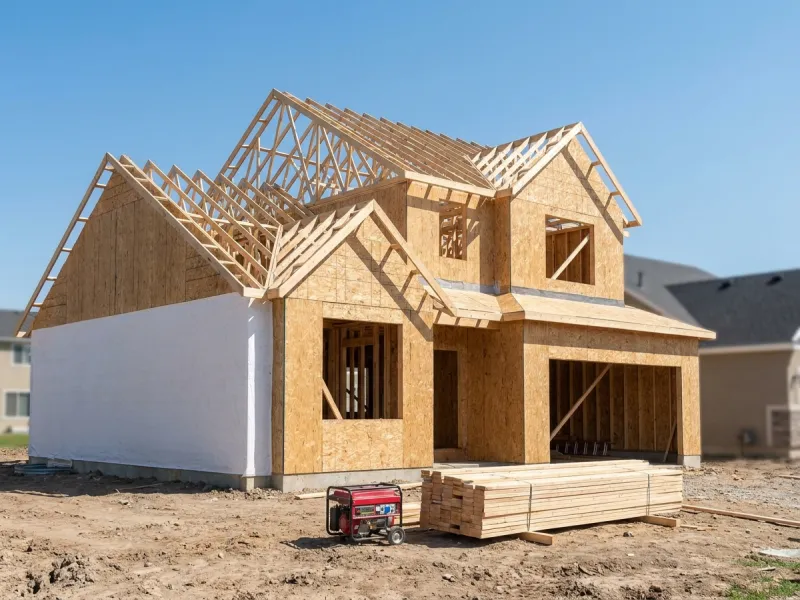 New suburban two-story home framed and under construction